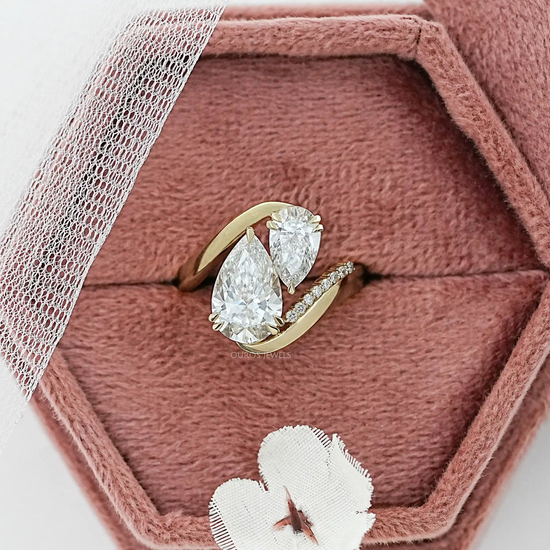 Dual Pear Lab Diamond Bypass Engagement Ring Ring