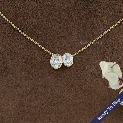 Duo Oval Diamond Bezel Toi Et Moi Pendant Necklaces