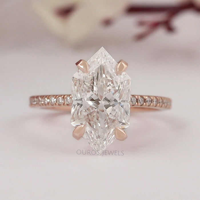 front view of dutch marquise cut lab diamond solitaire accent engagement ring