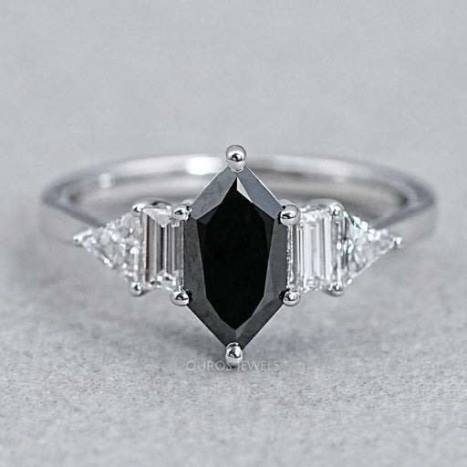 front view of dutch marquise black diamond five stone solitaire anniversary ring