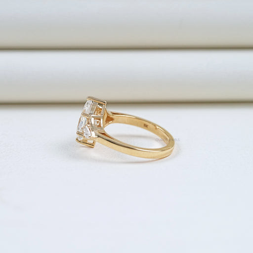 side view of dutch marquise cut lab diamond three stone engagement ring