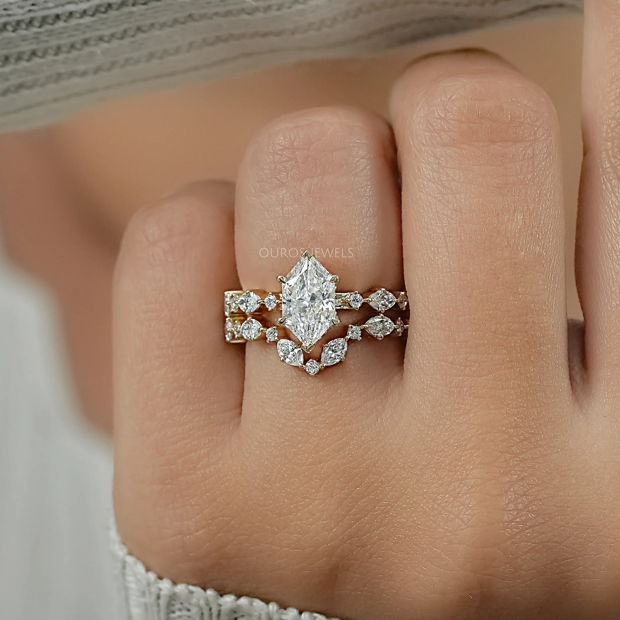 Dutch Marquise Lab Diamond Bridal Ring Set