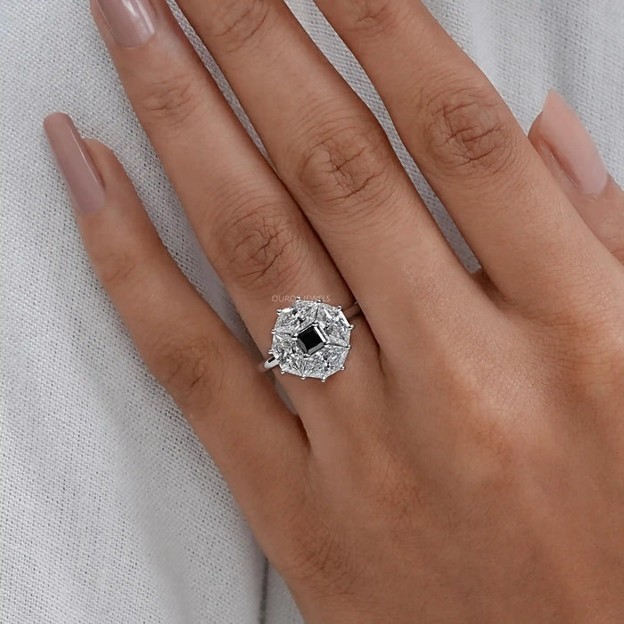 Princess Cut Lab Diamond  Halo Dutch  Marquise Ring