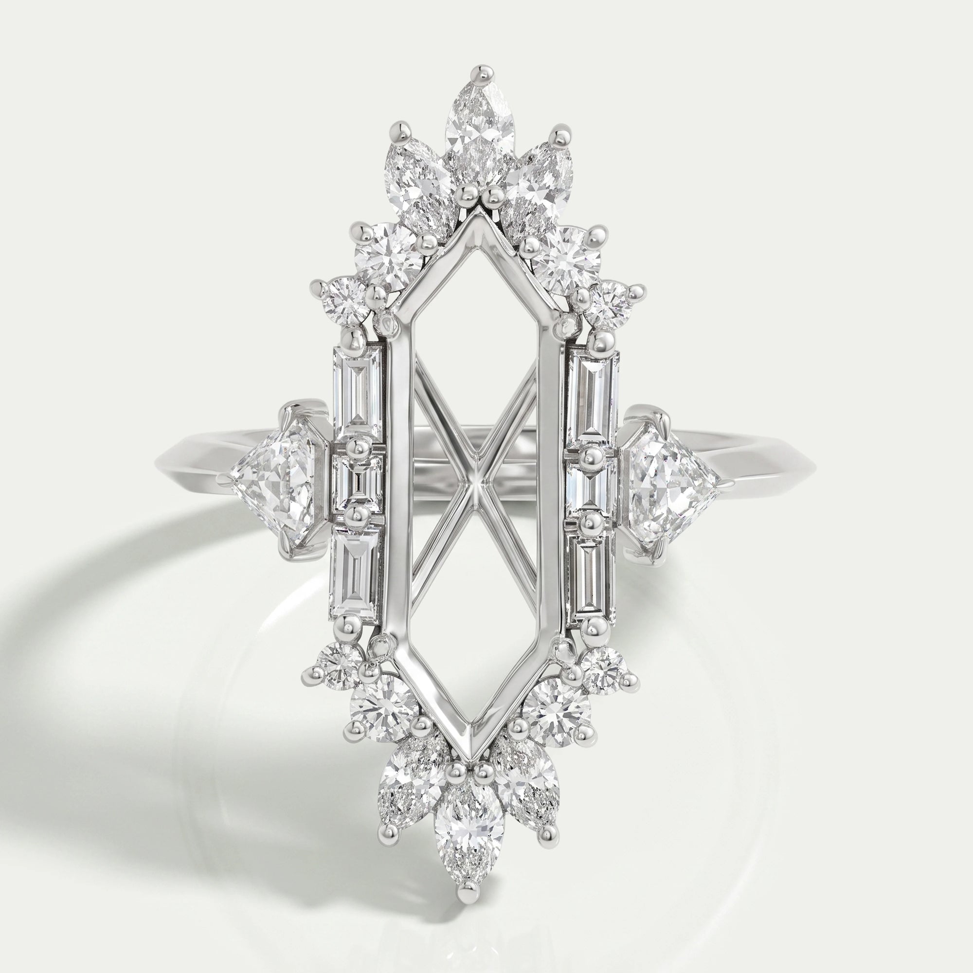 Dutch Marquise Cut Lab Semi Mount Cluster Halo Diamond Ring