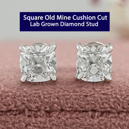 Square Old Mine Cushion Cut Lab Diamond Stud Earring