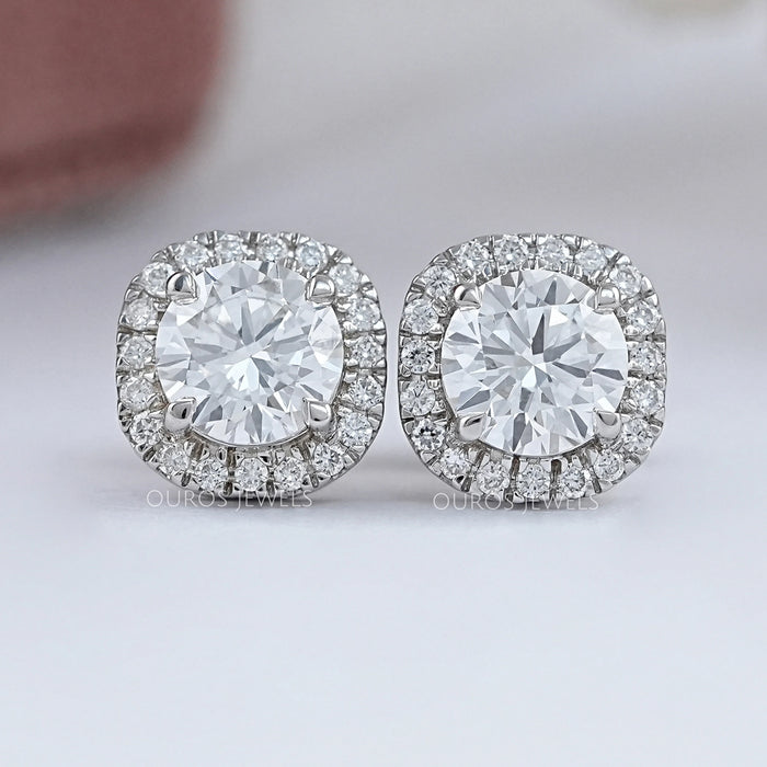 Brilliant Round Lab Diamond Halo Stud Earrings