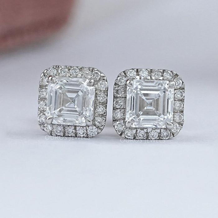 Asscher Lab Diamond Halo Stud Earrings