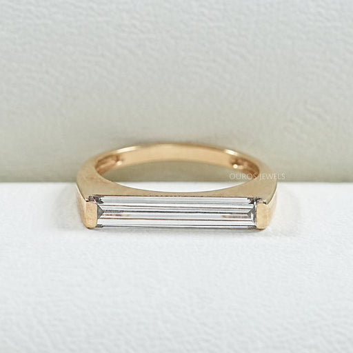 front view of east west baguette lab diamond solitaire engagement ring