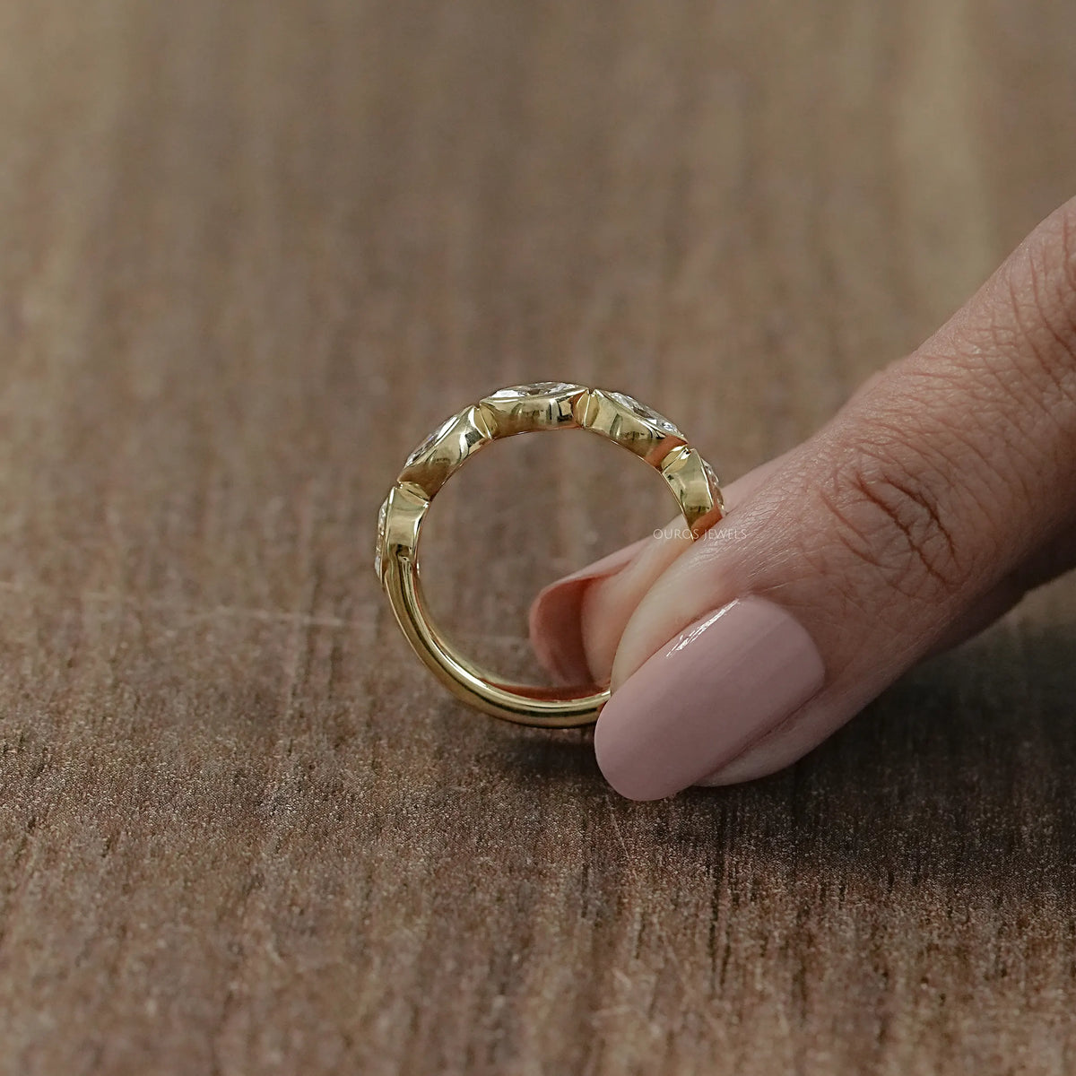 East West Marquise Diamond Bezel Set Half Eternity Band Ring