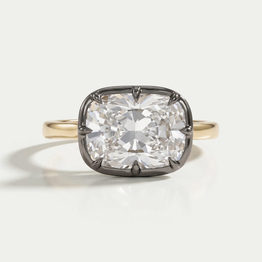 East West Cushion Diamond Black Coating Solitaire Ring