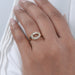 east west oval shape double halo semi mount wedding ring in finger