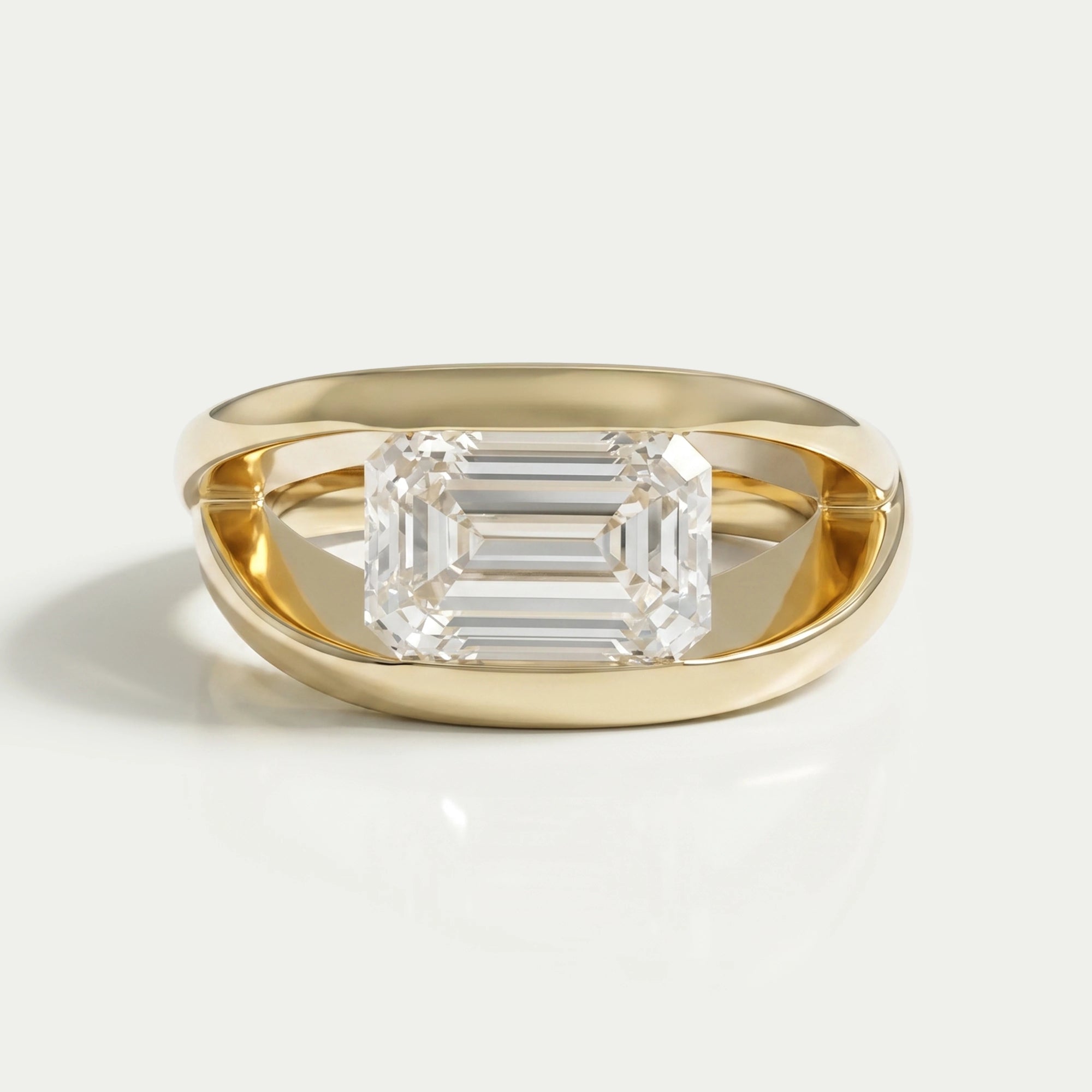 East West Emerald Diamond Cross Spilt Shank Ring