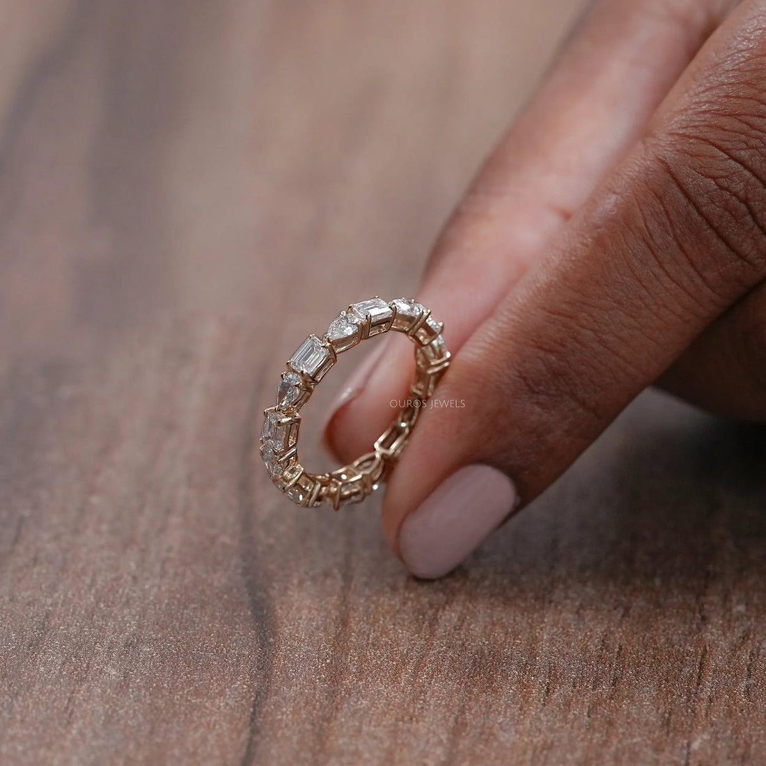 East West Pear And Emerald Diamond Eternity Wedding Band