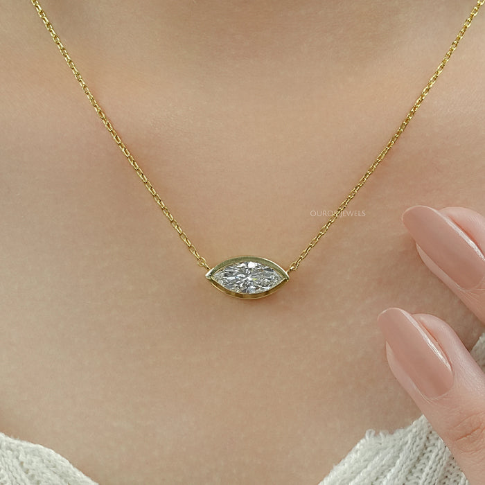 East West Marquise Diamond Bezel Set Pendant Necklaces