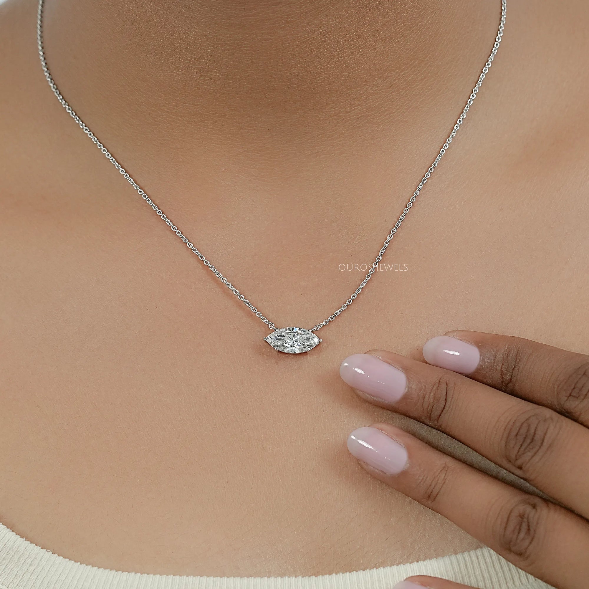 East West Marquise Diamond Solitaire Pendant
