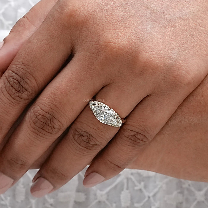 East West Marquise Lab Diamond Hidden Halo Ring