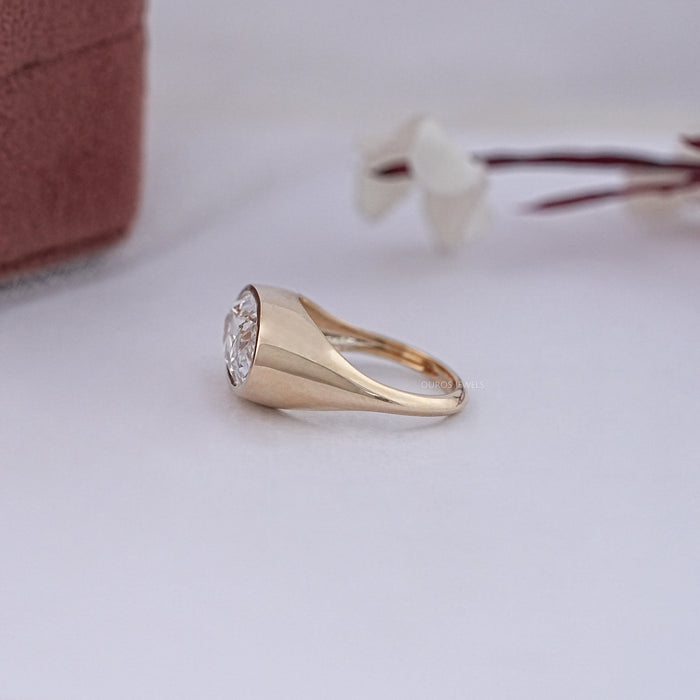 East West Old Mine Moval Cut Bezel Set Solitaire Ring