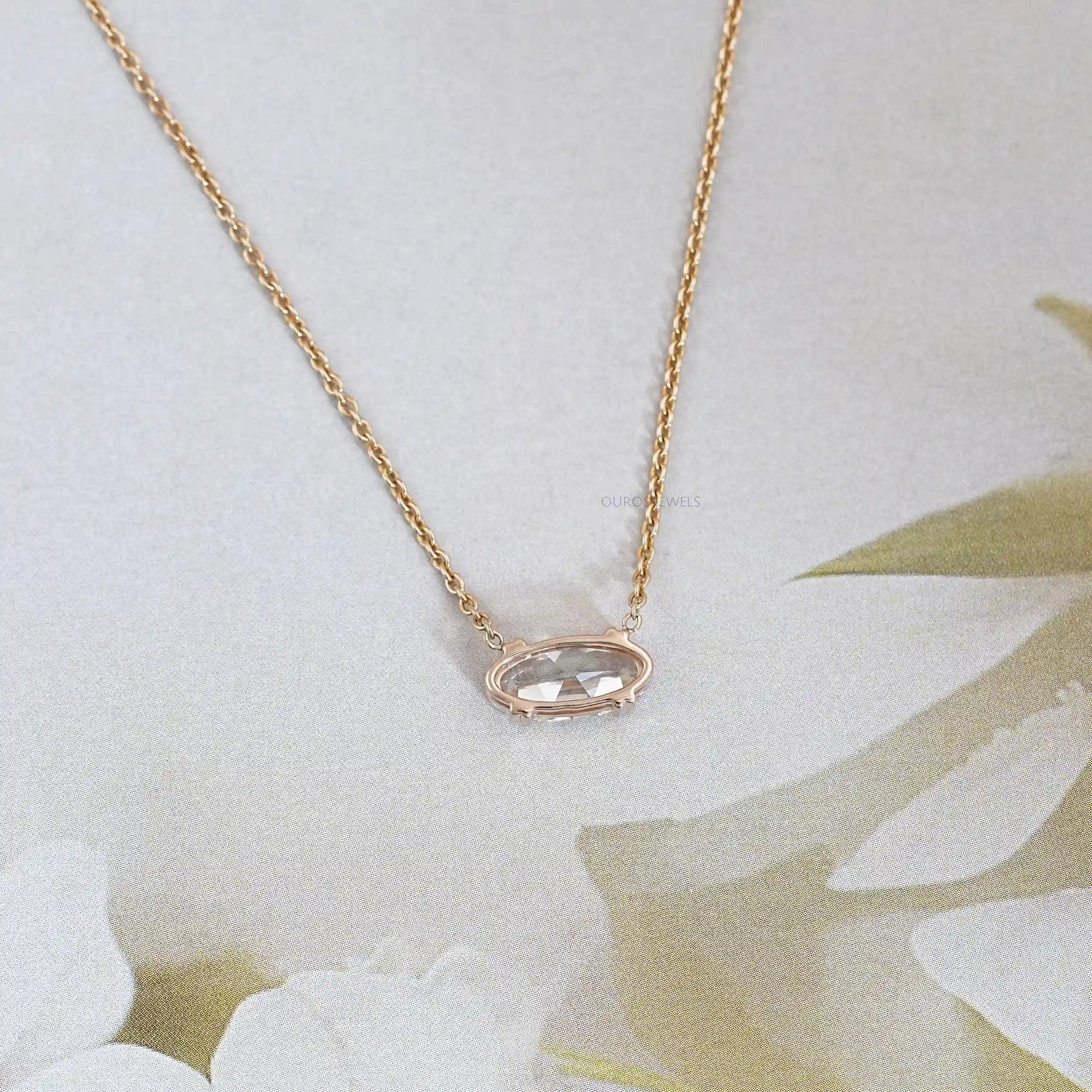 East West Old Mine Moval Lab Diamond Solitaire Pendant Necklaces