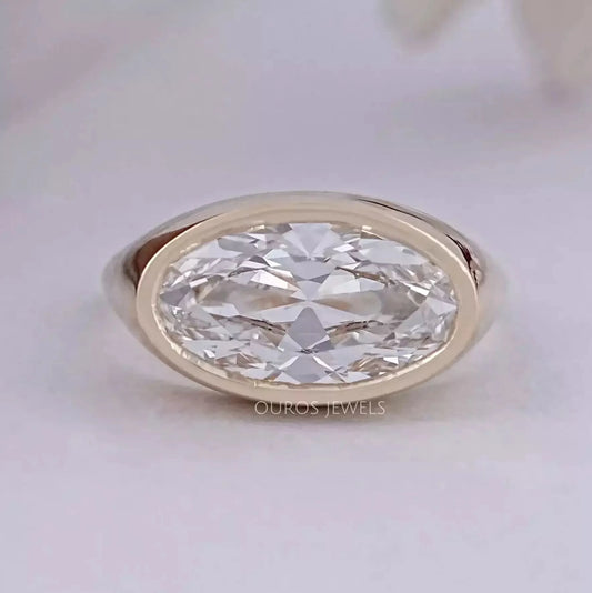 East West Old Mine Moval Cut Bezel Set Solitaire Ring Rings