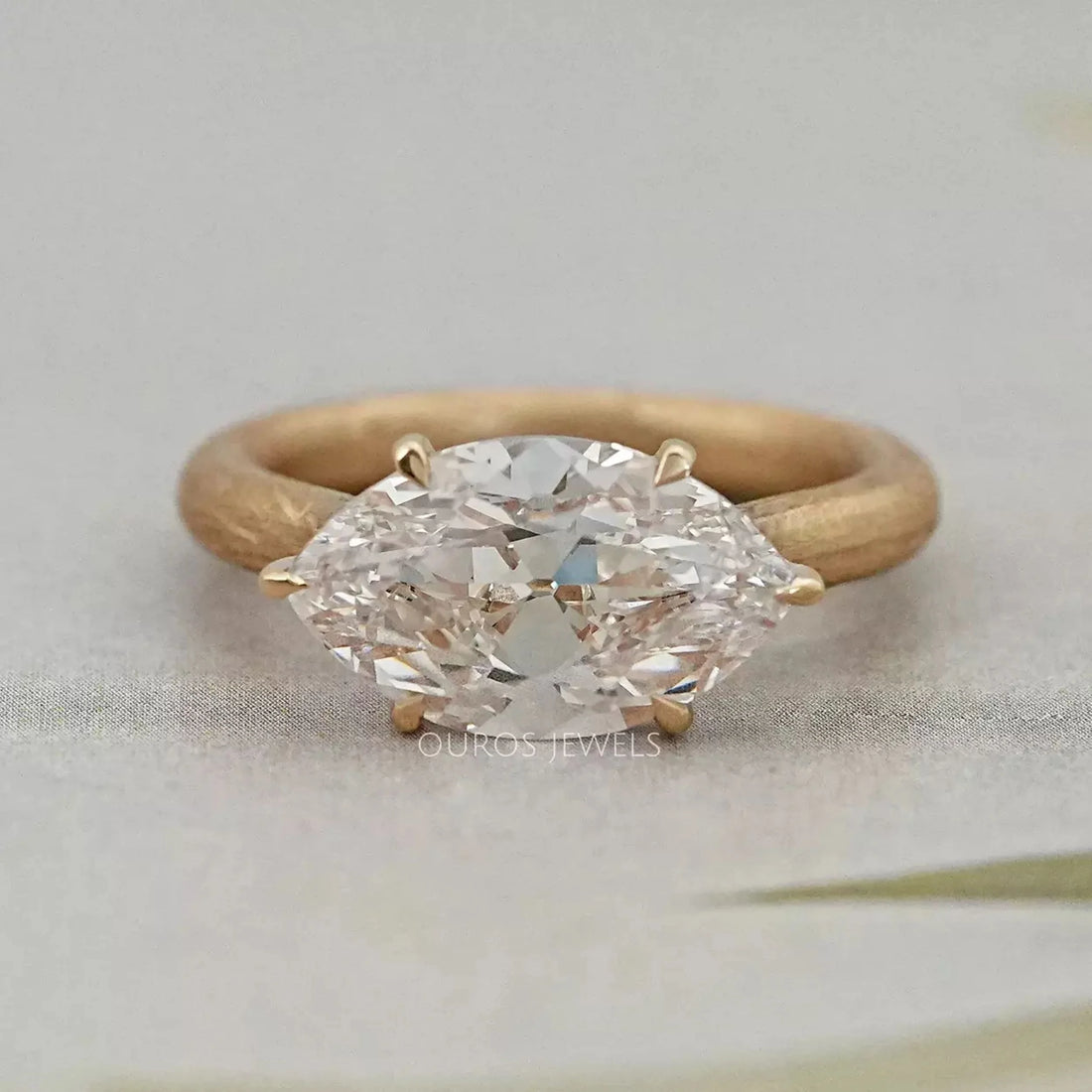 East West Old Mine Moval Lab Diamond Engagement Ring Ring