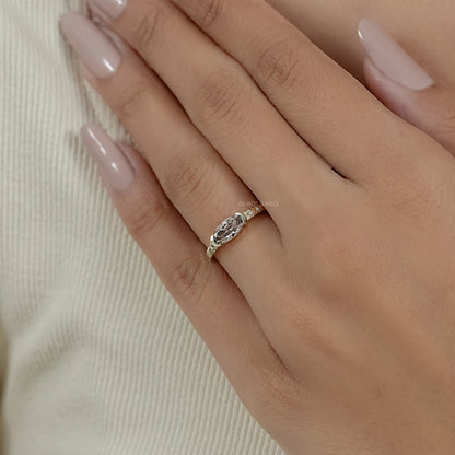Champagne East West Old Mine Moval Half Bezel Accent Ring Rings