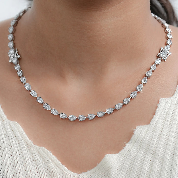 East West Pear Cut Lab Diamond Tennis Necklace