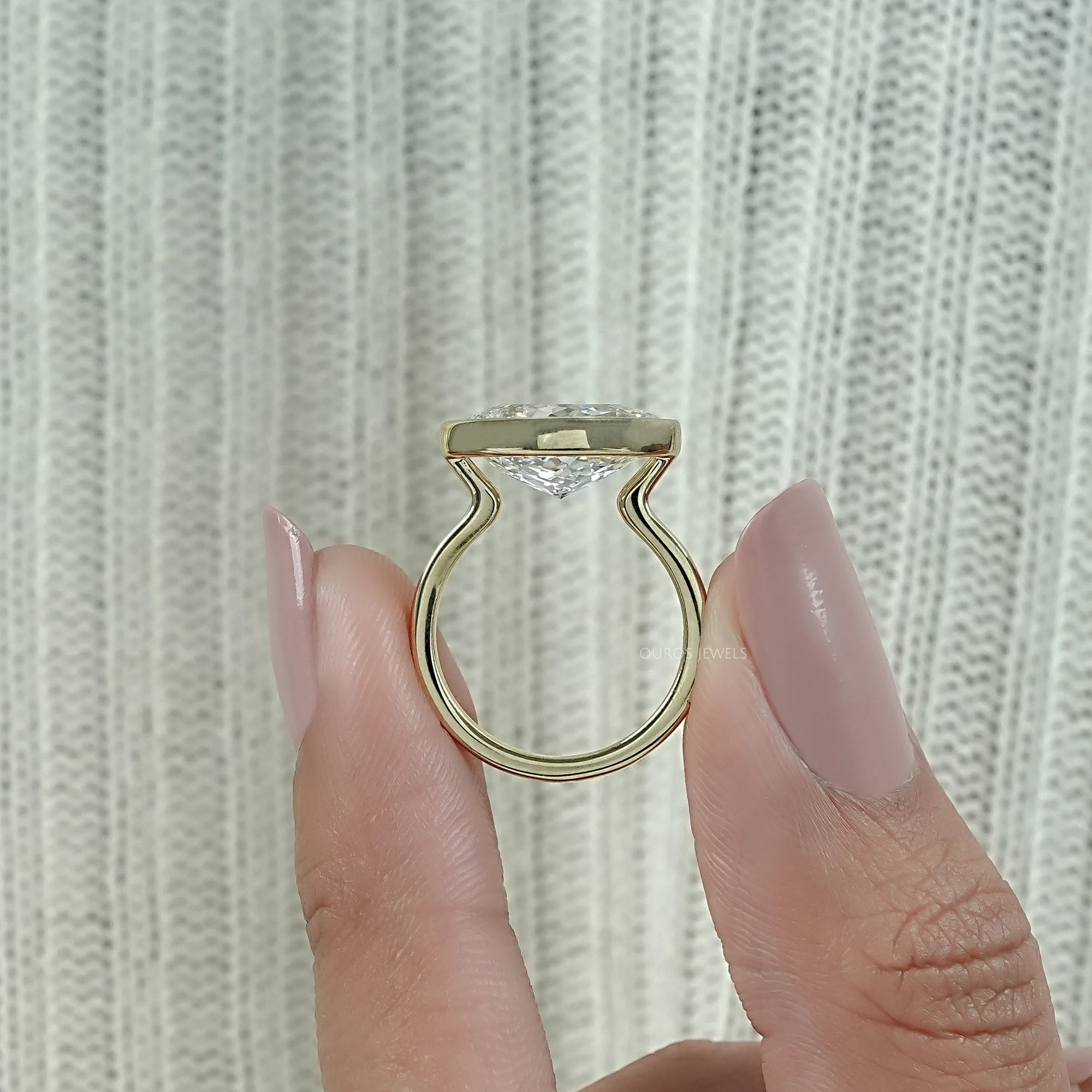 East West Portuguese Oval Bezel Set Engagement Ring Ring