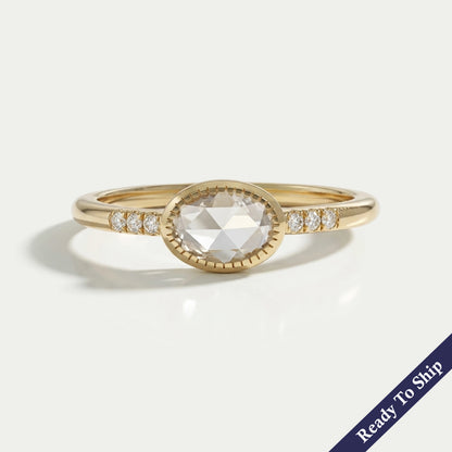East West Rose Cut Oval Diamond Milgrain Accent Ring