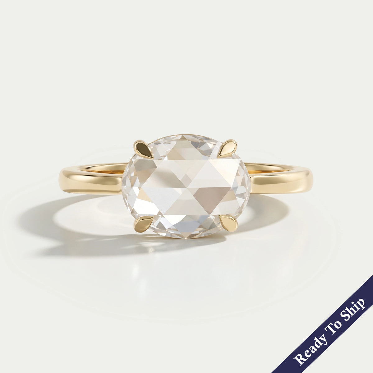 East West Rose Cut Oval Diamond Solitaire Ring