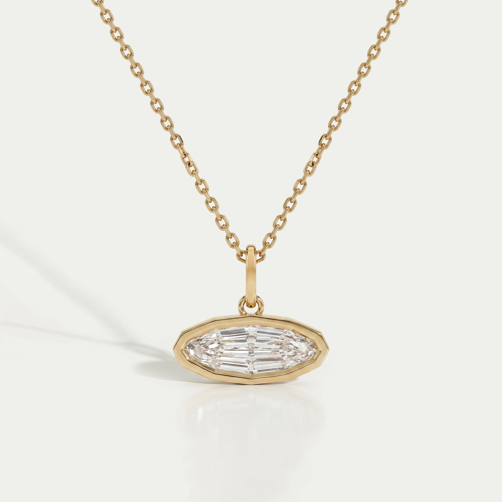 East West Step Cut Moval Bezel Set Pendant Necklaces