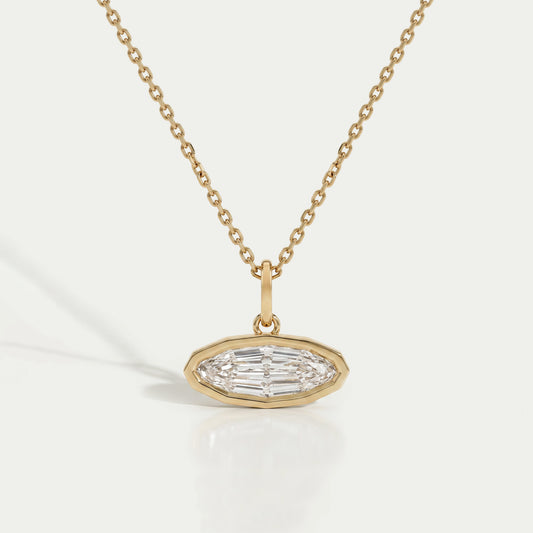 East West Step Cut Moval Bezel Set Pendant Necklaces