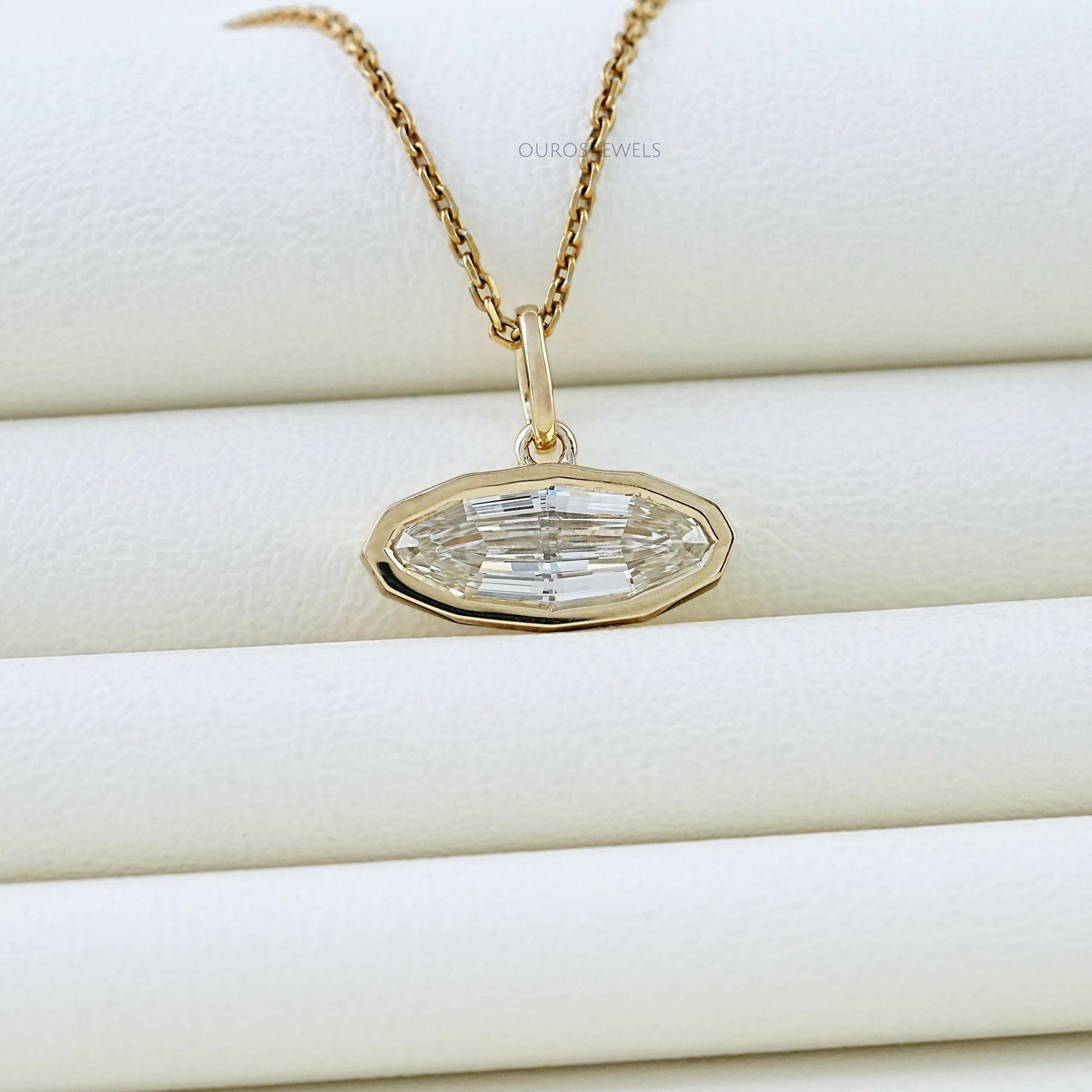 East West Step Cut Moval Bezel Set Pendant