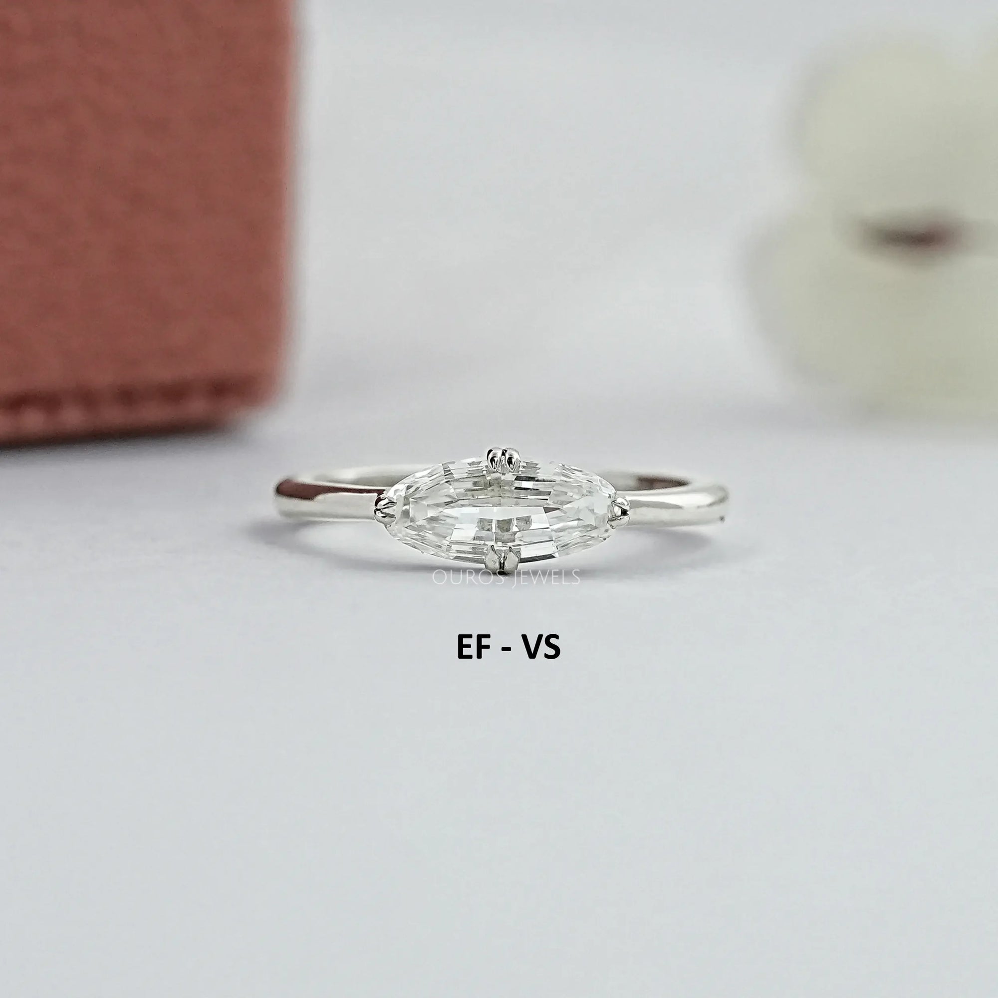East West Step Cut Moval Lab Diamond Solitaire Ring Ring