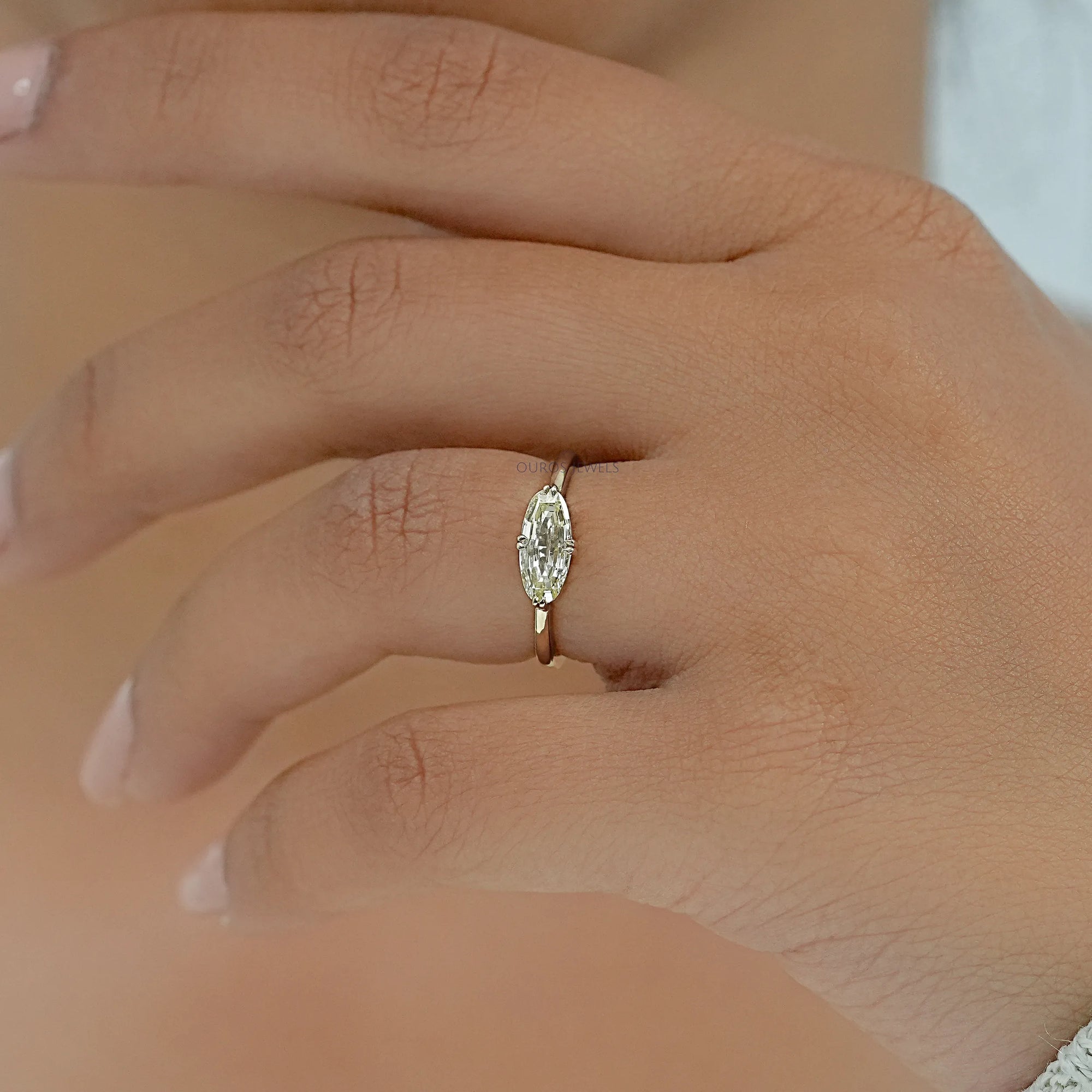 East West Step Cut Moval Lab Diamond Solitaire Ring Ring