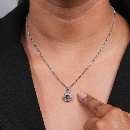 Double Halo Round Shape Champagne Diamond Pendant Necklaces
