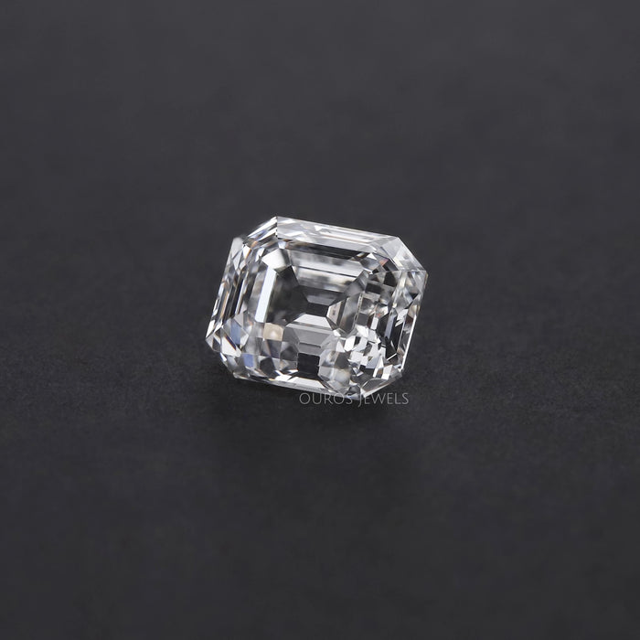 emerald cut lab grown diamond on light background