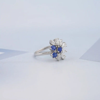 Sapphire Oval Gemstone Cluster Engagement Ring