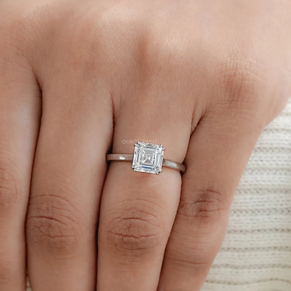 Asscher Cut Solitaire Diamond Engagement Ring Rings