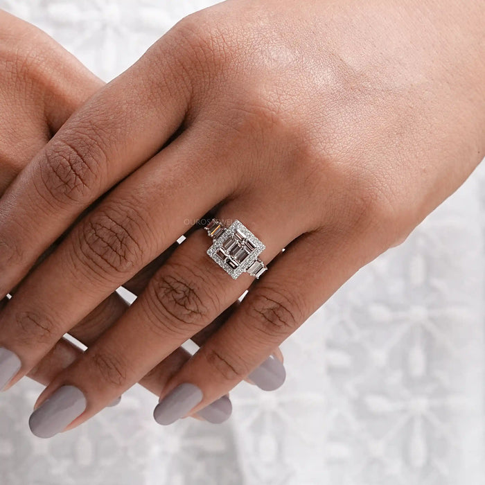 Baguette Cluster Halo Diamond Ring