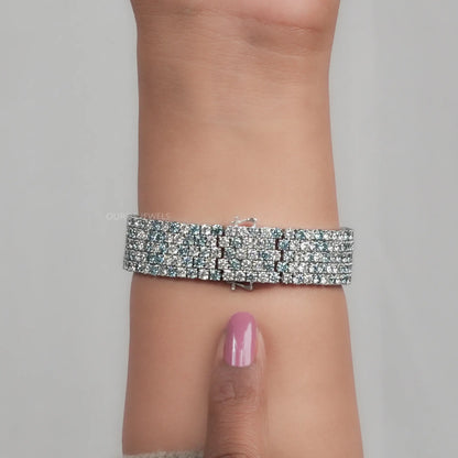 Fancy Blue Round Cut Lab Diamond Wide Bracelet Bracelet