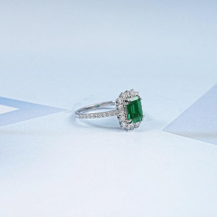 Halo With Accent Diamond Green Emerald Engagement Ring