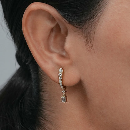 Emerald Drop and Round Cut Diamond Dangle Earring Earring