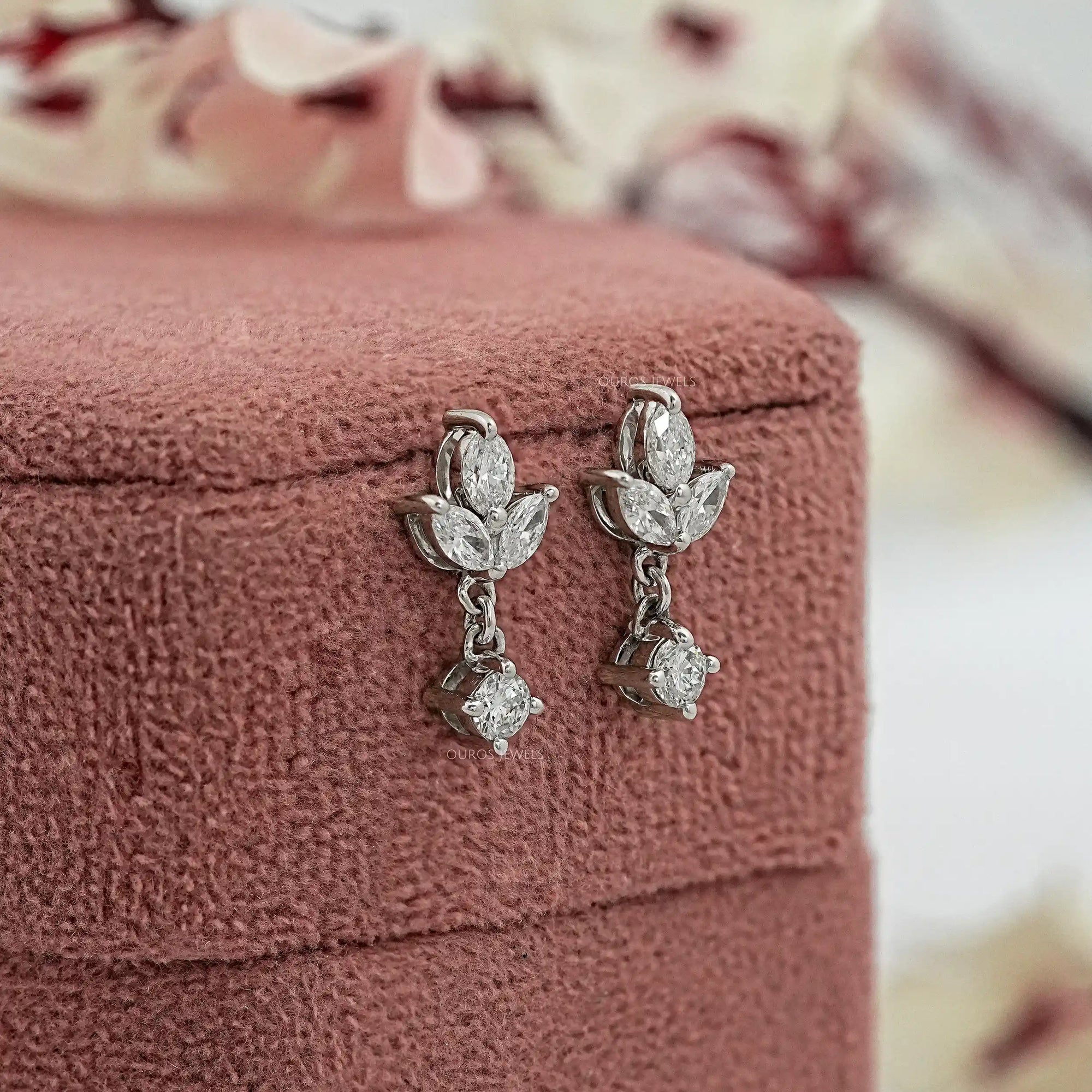 Marquise and Round Cut Diamond Dainty Drop Earrings Earrings