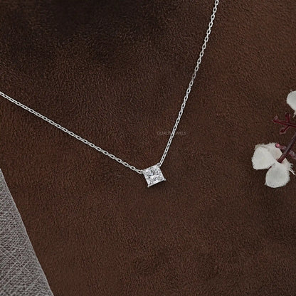 Princess Cut Lab Diamond Solitaire Pendant Necklaces