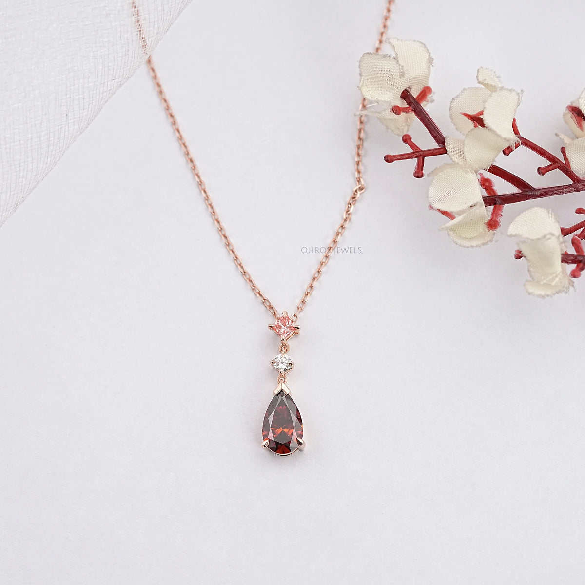 Red Pear Cut Lab Diamond Pendant Necklaces