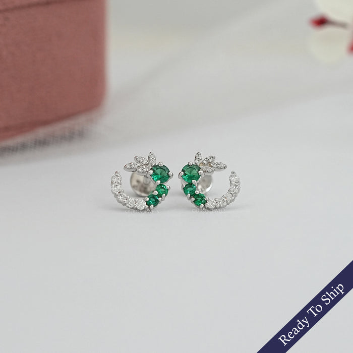 Green Gemstone Spiral Stud Earrings