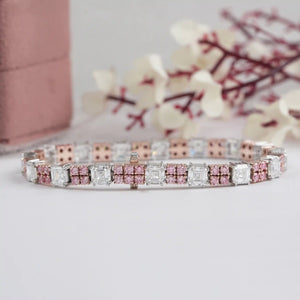 Bracelet de tennis avec diamant rond rose taille Asscher