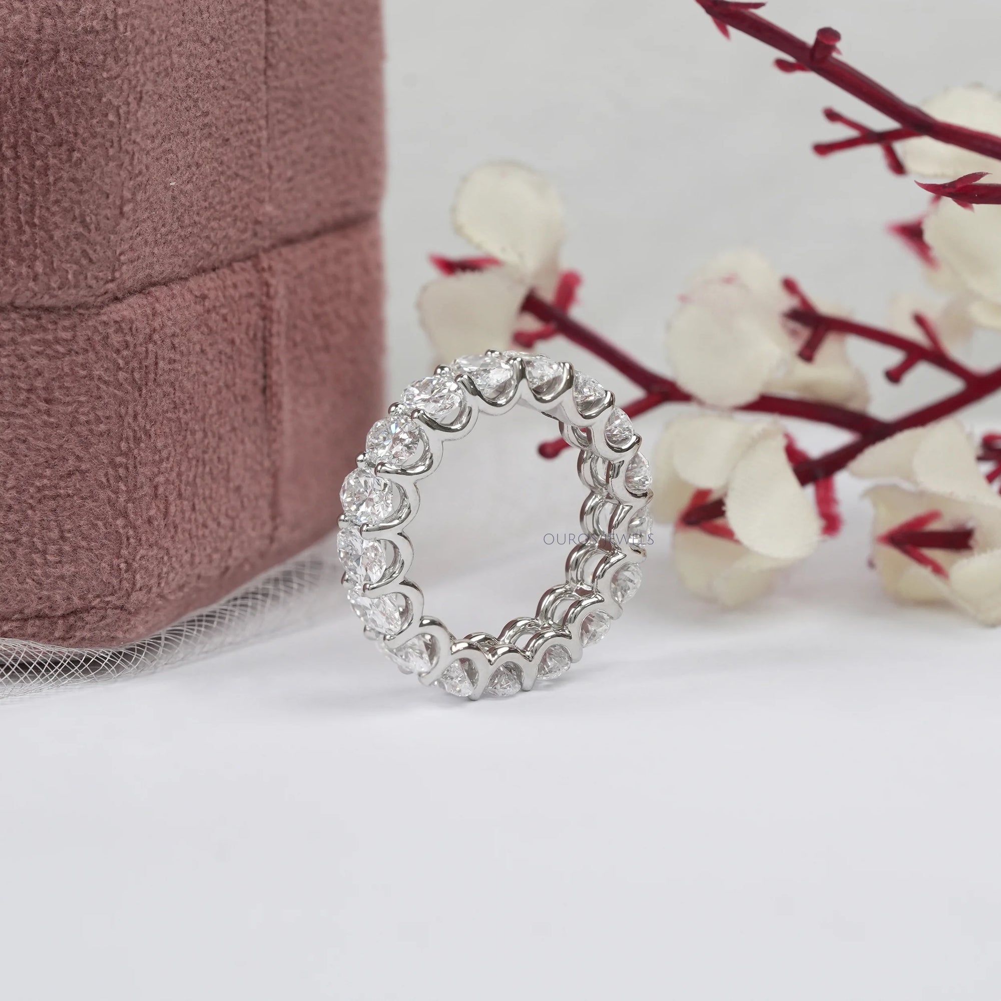 Oval Diamond Eternity Band, Platinum Wedding Band Rings