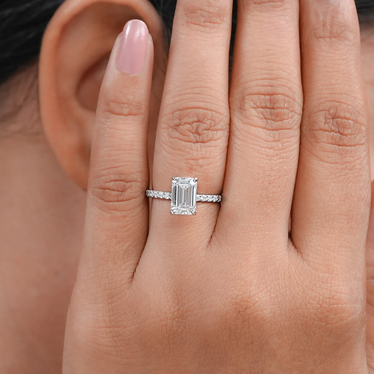 IGI Certified Emerald Cut Diamond Solitaire Accent Ring Rings