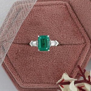 Three-Stone Emerald And Bullet Cut Diamond Ring